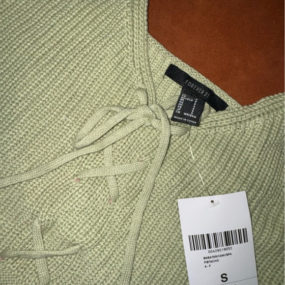 Forever 21 Knit Crop Tank Top with Tie Up Front | S | Pistachio Green | NWT - Picture 3 of 5